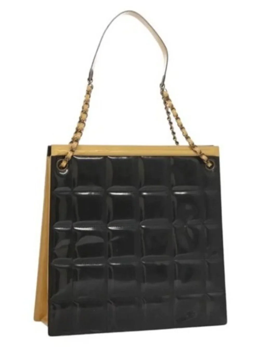 CHANEL Choco Bar Chain Shoulder Bag Patent leather Black CC Auth 122608